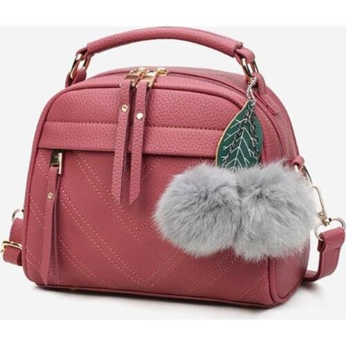 New Fashion PU Leather Crossbody Bags Female Shoulder Pack Hairball Leaf Pendant Handbag Tote Ladies Messenger Bag Solid