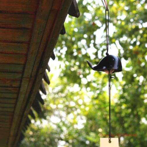 Vintage Black Whale Metal Wind Chimes Creative Tourist Souvenirs Windchime Japanese Style Cast Iron Windbell Hanging Decoration