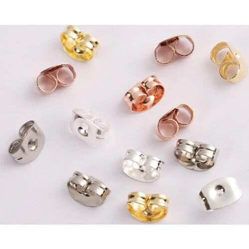 100pcs 6x4.5mm Gold Silver Tone Stainless Steel Earrings Back Rose Butterfly Ear Nuts Stopper Fit DIY Jewelry Making Supplies