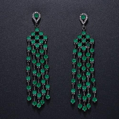 Emmaya Luxury 3 Colors Long Earrings For Women Drop AAA Clear Cubic Zirconia Tassel Earrings Wedding Party Gift