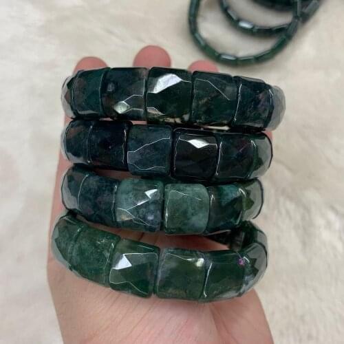 Green moss agate stone beads bracelet natural gemstone bangle DIY jewelry bracelet for woman for gift wholesale