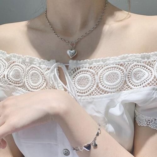 ModaOne Vintage Love Heart OT Thai Silver Color Handmade Clavicle Chain Necklace For Women Luxury Simple Fashion Sweater Jewelry