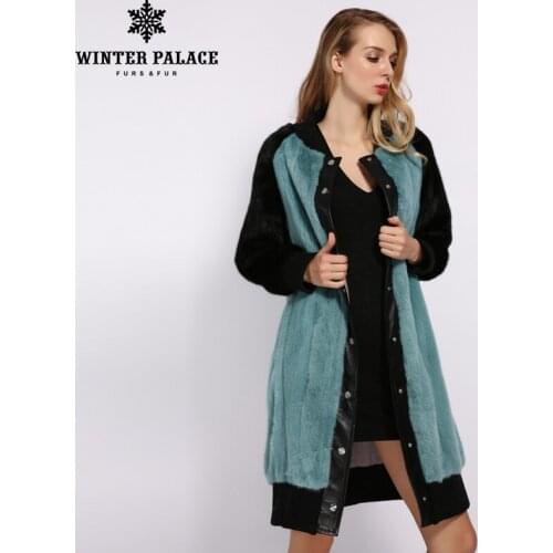 WINTER PALACE 2019 New Medium Length Mink Coat Round Neck Mink With Leather Stitching Real Fur Coat Keep Warm In Winter Mink Fur