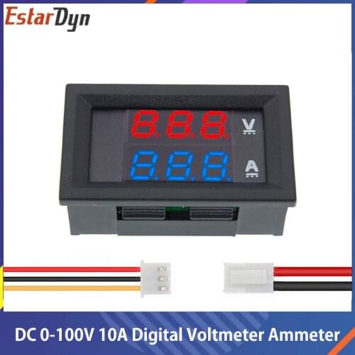 DC 0-100V 10A Digital Voltmeter Ammeter Dual Display Voltage Detector Current Meter Panel Amp Volt Gauge 0.28" Red Blue LED