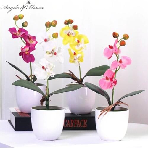 1 Set phalaenopsis potted artificial orchid flower + foam leaf +plastic vase simulation flower home Christmas decor bonsai gift
