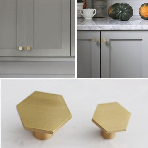 1Pcs Gold Brass Hexagon Knobs Wardrobe Cabinet Door Handle Dresser Drawer Pulls Furniture Hardware
