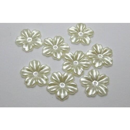 200 Ivory Acrylic Pearl flower Beads 12mm Flat Back Scrapbook Craft