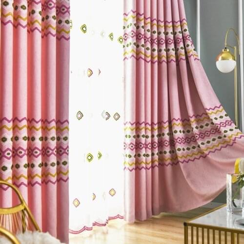 2021 Modern Nordic Childrens Cotton and Linen Embroidered Blackout Curtains Finished Curtains for Living Dining Room Bedroom