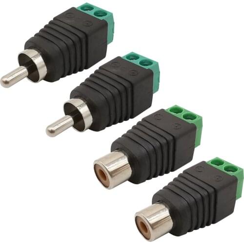 4Pcs CCTV Phono RCA Male Plug RCA Male Plug to AV Terminal Connector AV Speaker Wire Cable to Audio Male RCA Connector