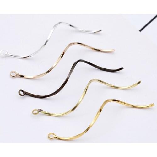 50pcs 1*50mm Metal Copper Wave Pendants 7 Colors Plated Curvy Long Pendant Charm DIY Earrings Accessories