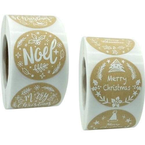 500pcs Kraft stickers Christmas Gift Decoration Sticker for Package Stationery stickers festival happy decorations Seal Labels