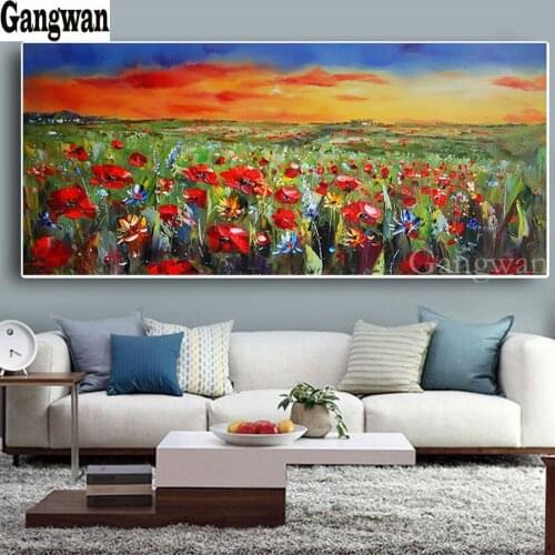 5D Diamond Painting watercolor art Poppy Flower Cross Stitch Full Square Diamond Embroidery Rhinestone Mosaic Home Decoration