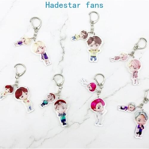 7pcs/lot Kpop star cartoon acrylic keychain RM Jimin V SUGA J-HOPE JUNGKOOK Jin keyring model bag pendant toy gift