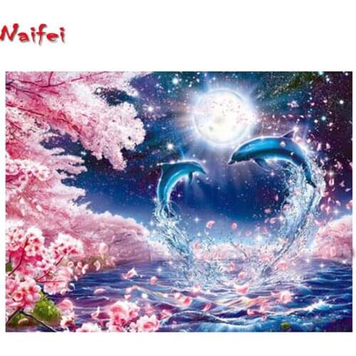 Ull Round Drill 5D DIY Diamond Painting Couple dolphin 3D Embroidery Cross Stitch Mosaic Home Decor Crafts