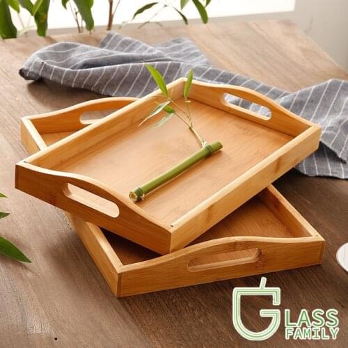 Bamboo Trays with Handle Wood Tray Decorative Serving Trays for Breakfast Drinks Snack Coffee Tea Tray Coffee Table Decor
