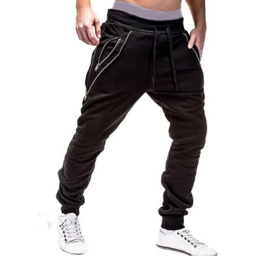New Sweatpants Men Zipper Pockets Solid Casual Mid Waist Pants Men Full Length Joggers Trousers Men Streetwear Pantalon Homme