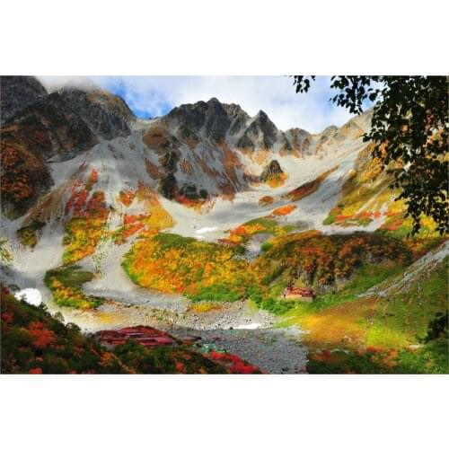 Trees grass fall colorful China mountains houses tents rocks clouds leaves valleys 4 Sizes Silk Fabric Canvas Poster Print