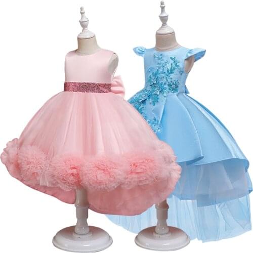 Childrens wedding fluffy flower girl piano costumes trailing girls dress host catwalk princess dress 3-12 years