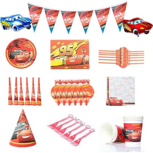 Disney Car Lightning McQueen Theme Disposable Red Tableware Birthday Party Decoration Cup Plate Straw Children Boy Baby Shower