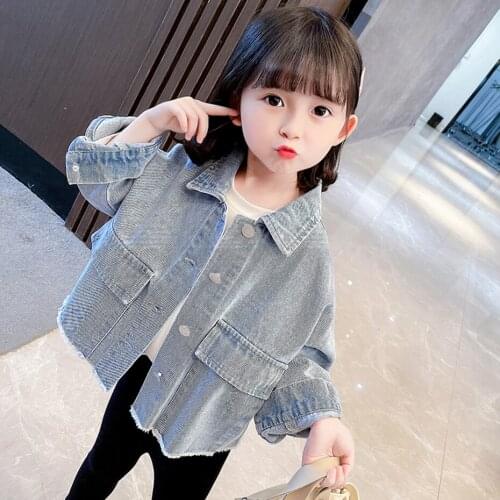 Girls Denim Jacket Outerwear Solid Color Coat For Girls Casual Childrens Coats Spring Autumn Kids Clothing