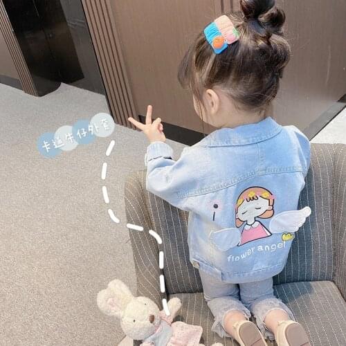 Girls Jeans Jackets Spring Cartoon Angel Printed Girls Denim Coat Childrens Coat Kids Jeans Outwear Children Clothing 2-7T