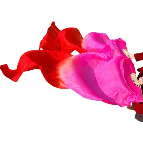 Hits 2018 High selling women Quality Silk Belly Dance Fan Dance 100% Real Silk Veils 1 pair fuchsia + red