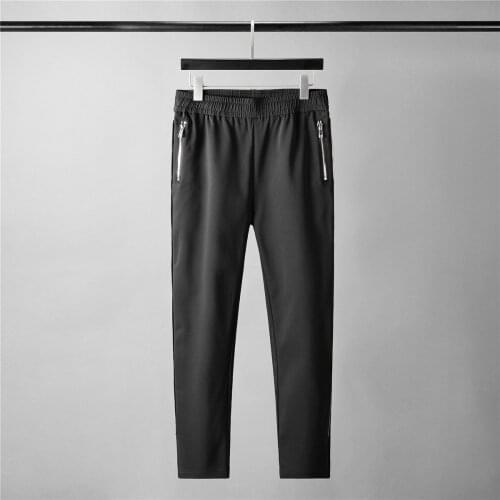 Classic Cotton Male Pants Luxury Side Zipper Solid Color Black Mens Trousers Fashion Fit Sport Casual Man Pants 3XL