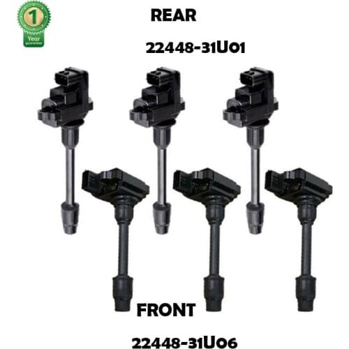 Set 6 Front LEFT Auto Ignition Coil System 22448-31U01, 22448-31U06 for For Nissan Maxima Infiniti i30 95-99