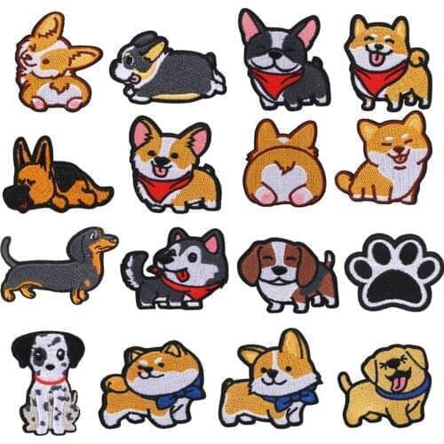 Corgi Dachshund Husky Patch Embroidery Patches For Clothing Cute Dog Animal Iron-On Patches On Clothes
