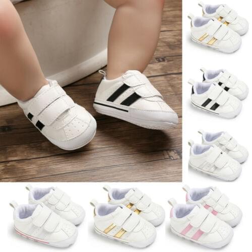 New Boy Girl Newborn Baby Crib Shoes Faux Leather Infant Toddler Pre Walker Sneakers 0-18Months Stripe Stylish And Comfortable