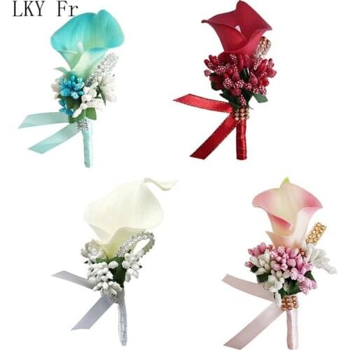 LKY Fr Corsage Boutonniere Pin Wedding Corsage Boutonniere for Groom Bridesmaid Flower Calla lily Buttonhole Men Wedding Witness
