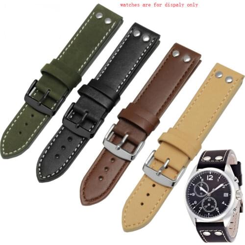20mm 22mm Frosted Leather watch band with pin buckle black brown khaki green bracelet adpatation Hamilton watch accessories