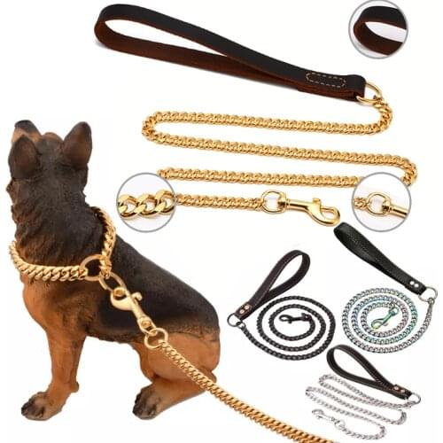 Stainless Steel Dog Chain Metal Training Pet Collars Thickness Gold Slip Dogs Collar and Leash for Large Dogs Pitbull Bulldog