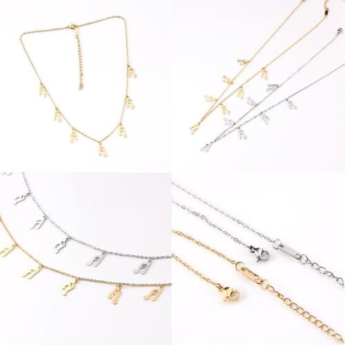 SUQI fashion gold necklack for Women Simple Stainless Steel musical note Tassels pendants Non-fading Necklace Neck Chains Choker