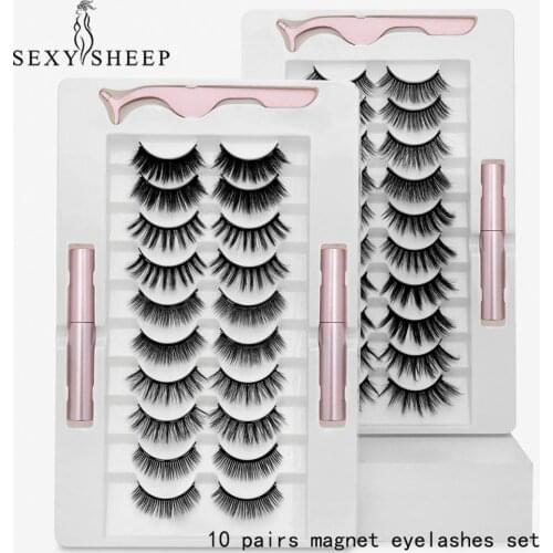 SEXYSHEEP 1/5/10 pairs false eyelashes magnet eyelash magnetic liquid eyeliner set waterproof and long lasting eyelash extension