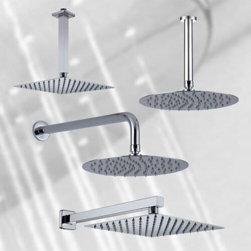 Overhead Shower Arm Head Shower Chrome Plated Big Square Round Stainless Steel Brushed Oval Modern Indoor Outdoor