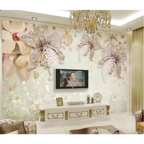 Custom Any Size Mural Wallpaper 3d three-dimensional luxury European diamond jewelry flower TV background wall 3D Wall Mural