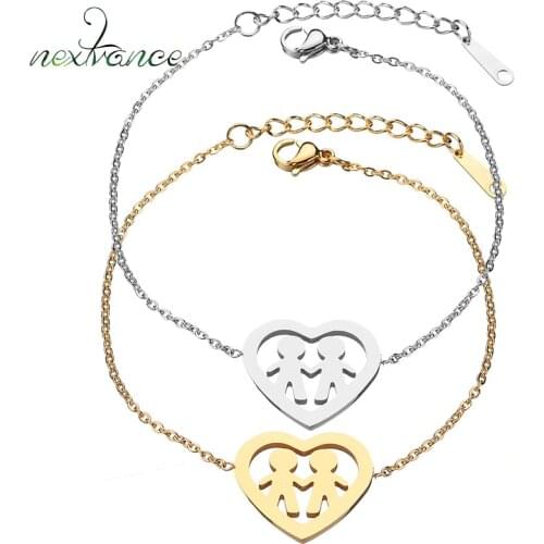 Nextvance Hollow Heart Two Boys Pendant Bracelet Baby Son Gold Chain Bracelets for Father Motehr Acero Inoxidable