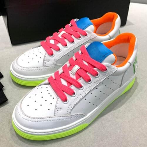 2020 New Womens Athlete Sports Shoes Training Colors Mixed Lace Up Leather Running Shoes Brand Female Flats Gym Fitness Sneakers