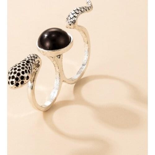 Tocona New Trendy Snake Joint Ring Attractive Black Rhinestone Alloy Metal Open Ring Party Jewelry for Women Men Anillo 20273