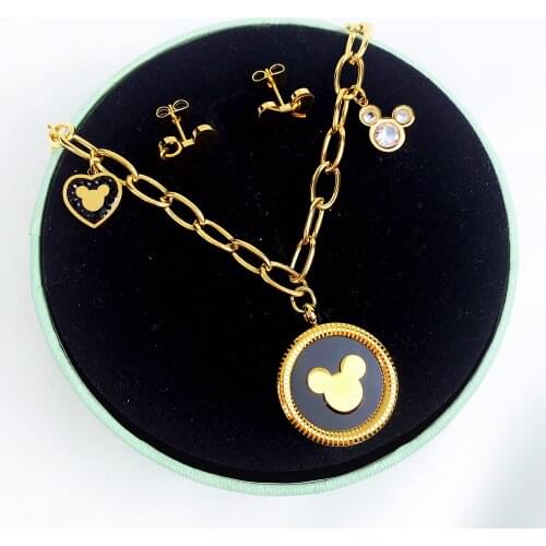 Cartoon Kawaii Mouse Pendant Necklace Titanium Steel Chain Necklace Inlaid Crystal Fashion Trendy Women Jewelry Birthday Gift