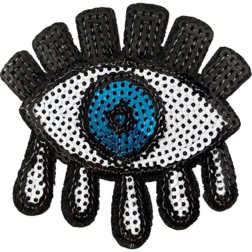 Sequined Blue Eye Patch Sew On Iron On Clothes Patch Small Sequins Eyeball Applique DIY Stickers Decoration 10pcs/lot