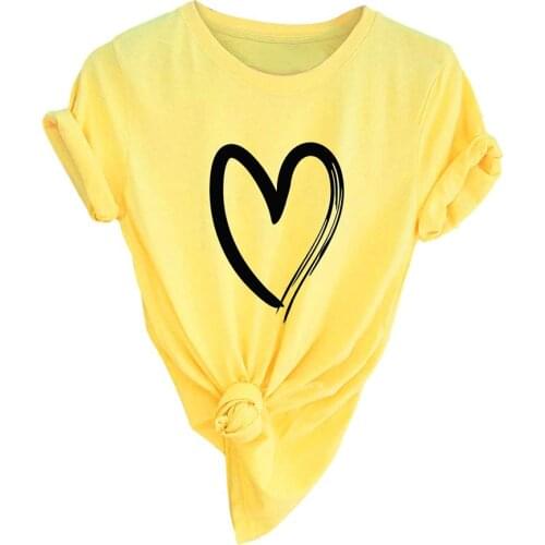 Hot T-Shirt Plus Size Cute Love Heart Print Summer T Shirt Women Short Sleeve Round Neck Top Loose T-shirts