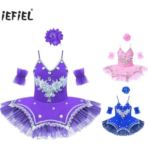 Pink Girls Ballet Tutu Dresses Ballet Leotard Children Swan Dance Costume Kids Sequins Bead Belly Dancewear Stage Professional