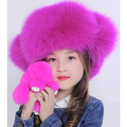 2021 New Childrens Real Fox Fur Hats For Men And Women Winter Ear Protection Warm Lei Feng Hat Version High Quality Fashion Cap