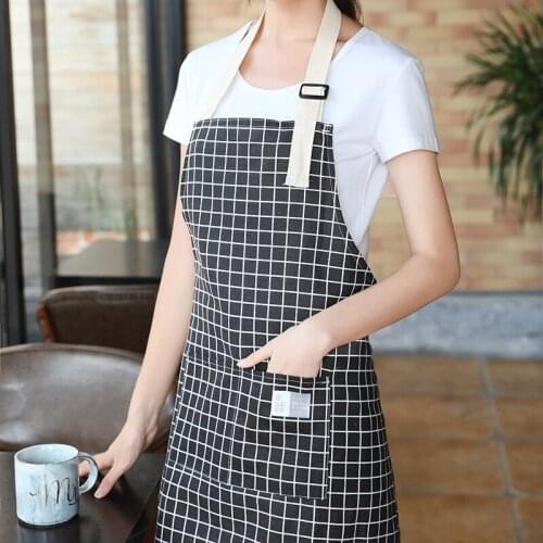 Modern Checkered Adjustable Aprons Cotton Linen Coffee Shop Apron Women Plaid Restaurant Sleeveless Home Cooking Kitchen Apron