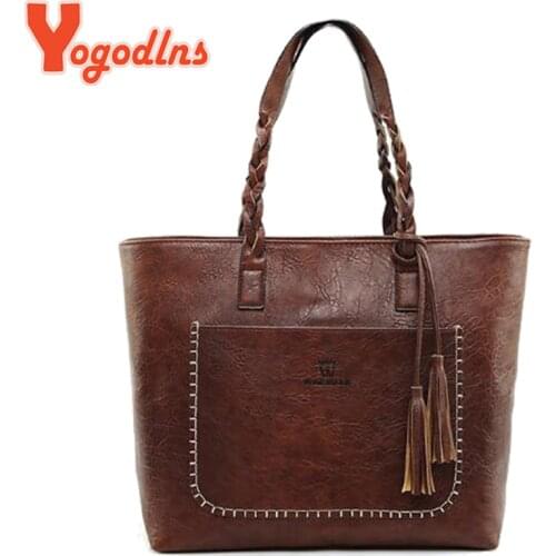 Yogodlns Fashion Women Handbag PU Leather Handbag Large Capacity Shoulder Bag Ladies Big Casual Bags Tassel Feminina