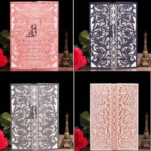 Laser Cut Floding Wedding Invitations Card Birthday Mariage Anniversaire Bride Baby Shower Invite Party Supplies Thank You Crads