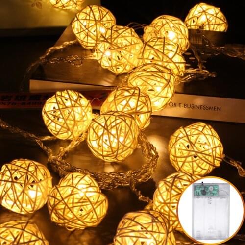 10 Rattan Ball LED Fairy Light 1.5M BatteryAA Powered Festoon Christmas String Light Party Wedding Garden Decoration LED Garland