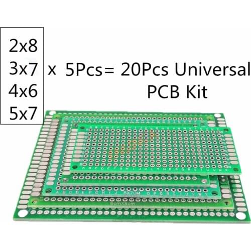 20Pcs Universal PCB Kit 2x8 3x7 4x6 5x7 CM Green Double Side Prototype PCB Printed Circuit Board For Arduino Soldering Board